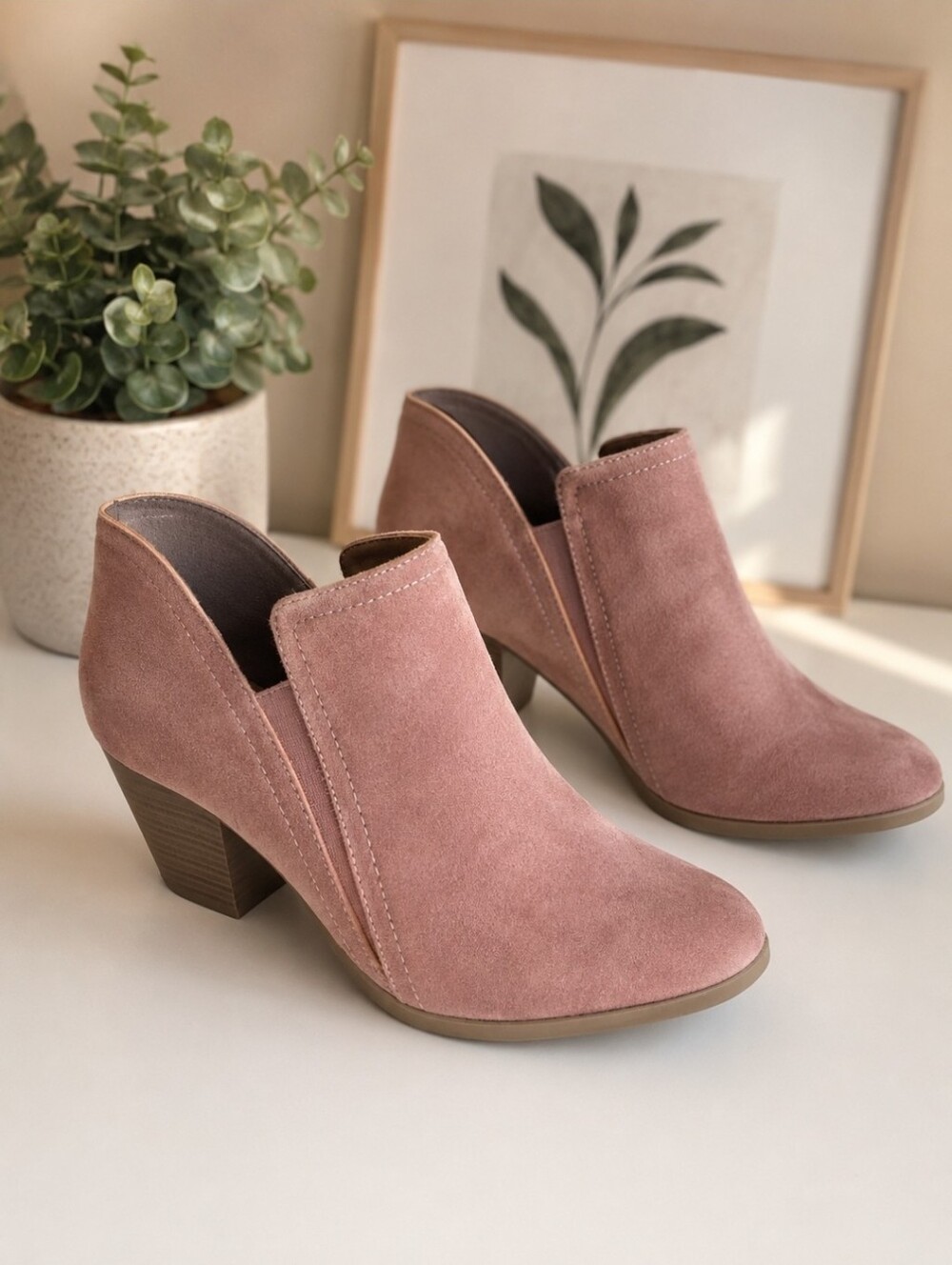 City Classified Dusty Pink Suede Booties | Chunky Heel Ankle Boots